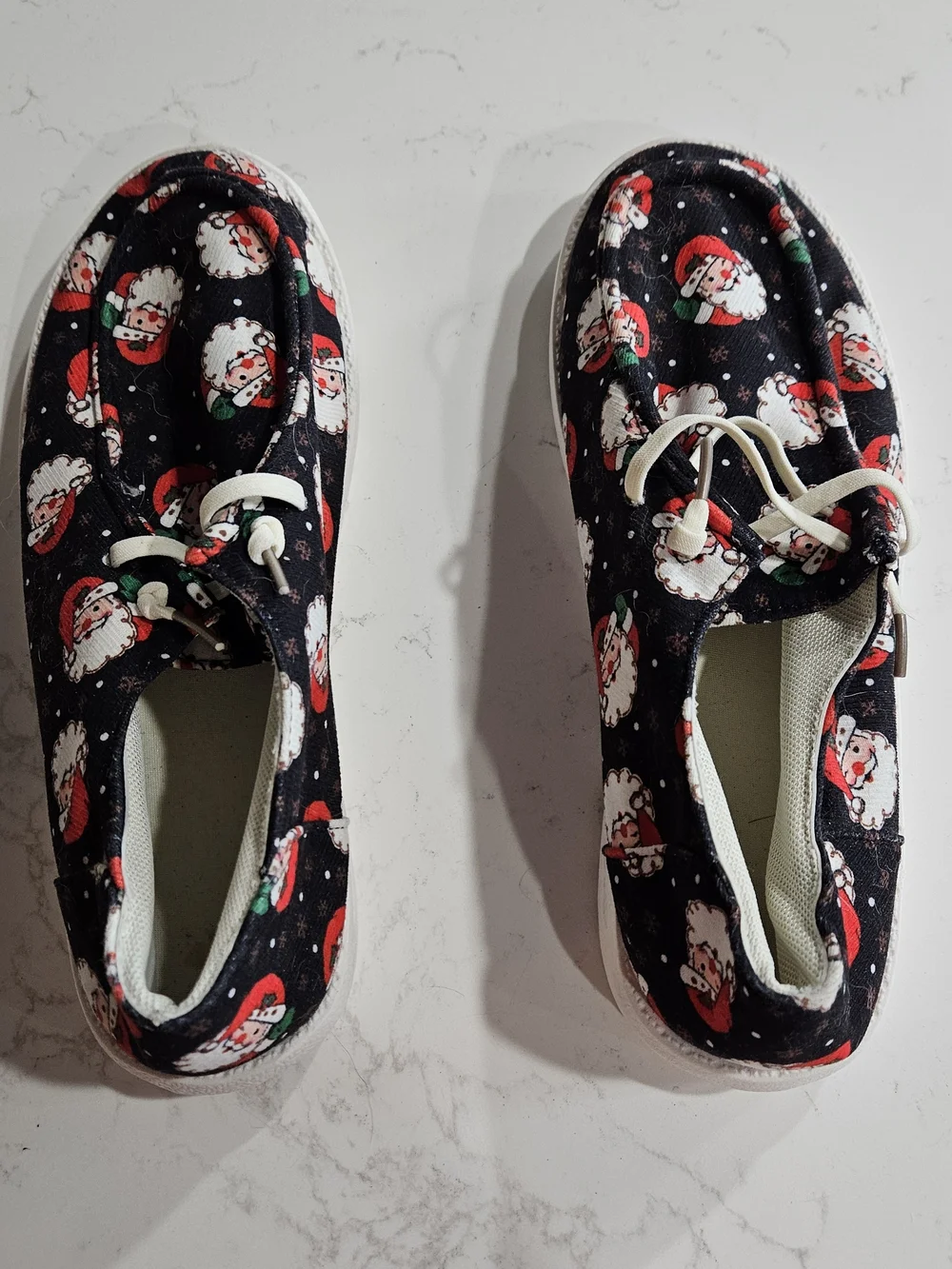Women's Black Santa Print One-Piece Shoes - Holiday Slip-Ons Size 41
